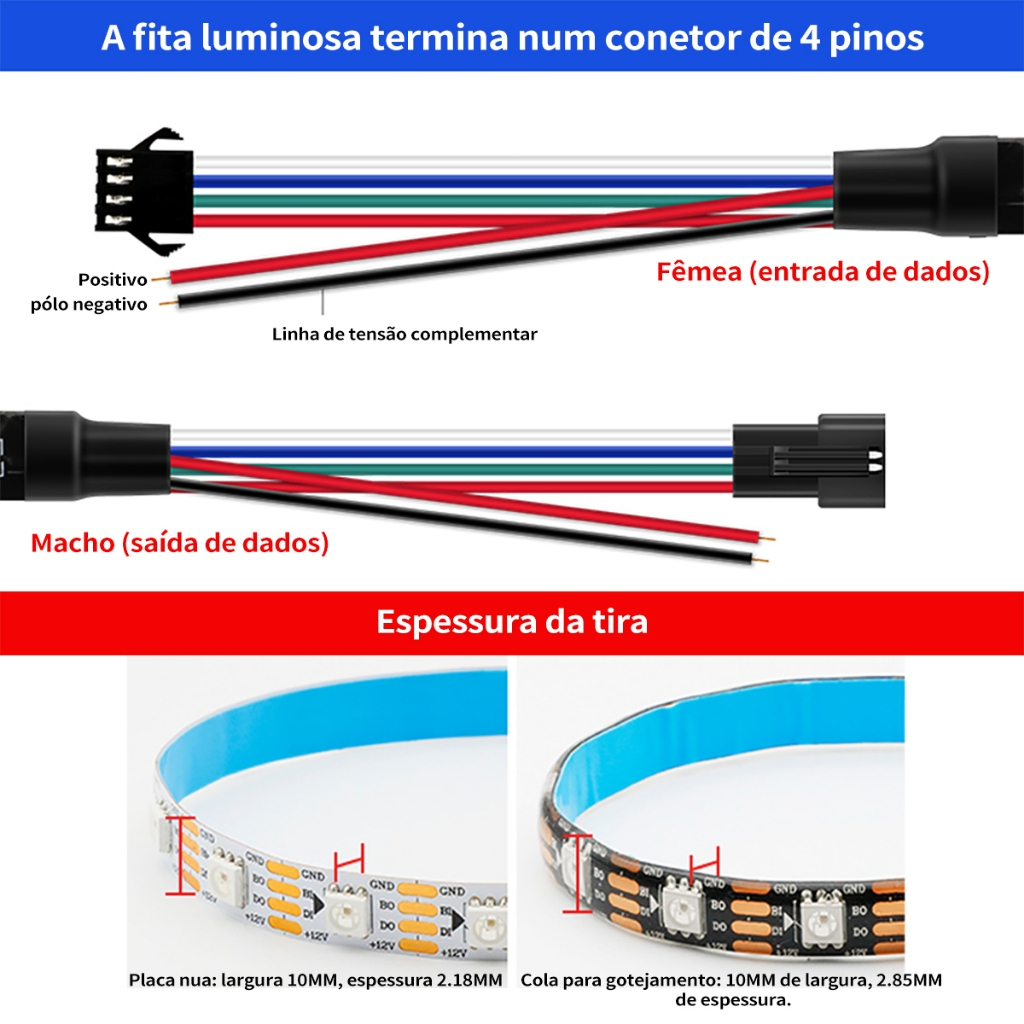 Fita De Led Ws2815 300led Individual Endereçável 5 metros/rolo DC12V com função breakpoint resume IP 20 em Oferta na Shopee