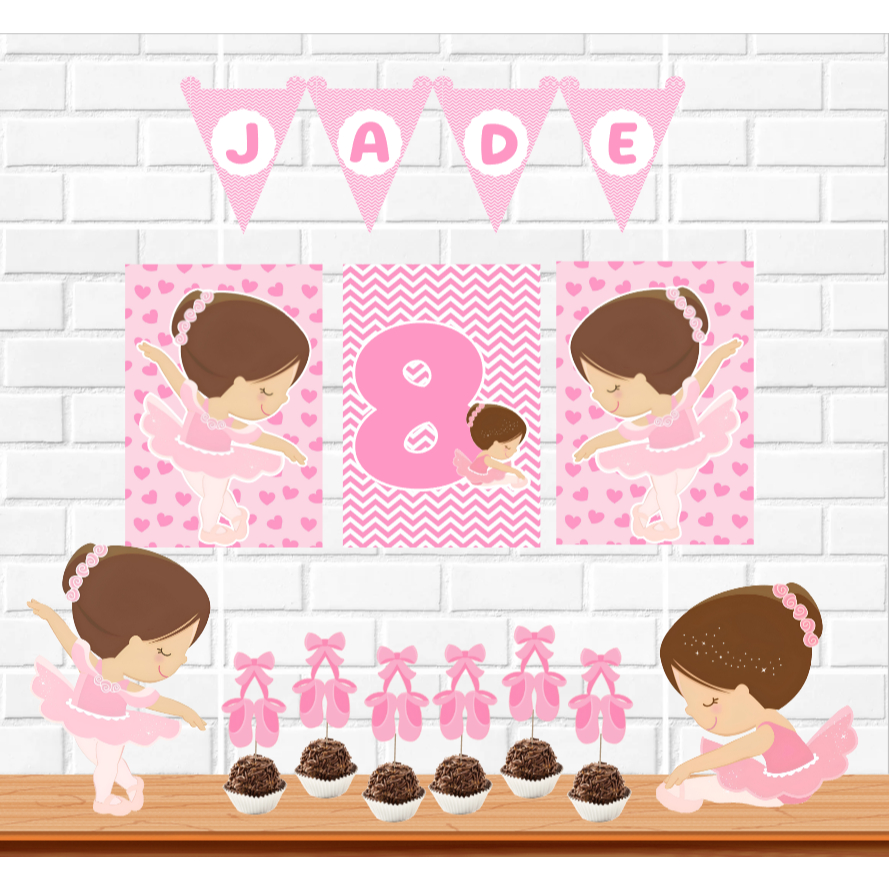 Bailarina kit festa na mesa decoração infantil só um bolinho mimo personalizado lembrança para mesversário e aniversário