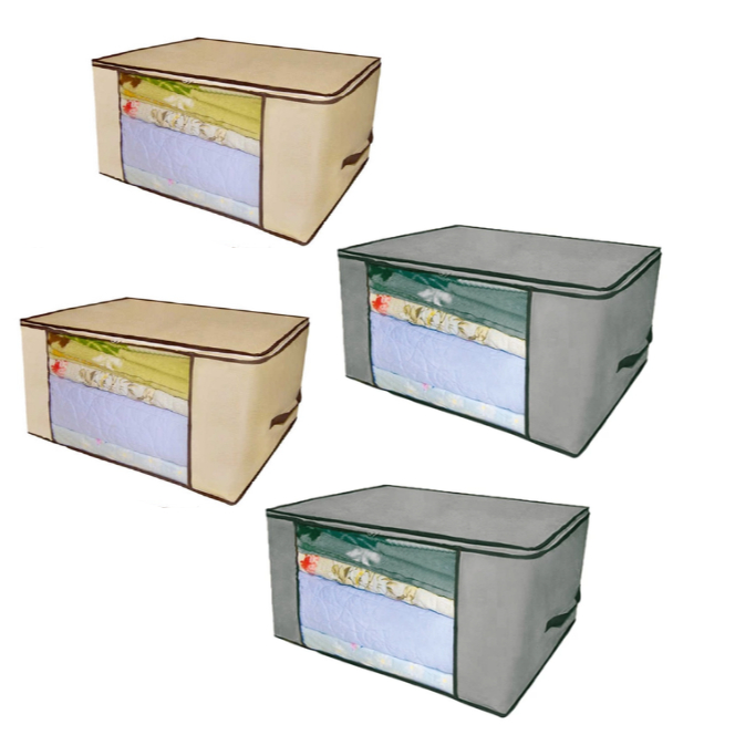 Kit 2 Organizadores Multiuso M 60x45x30 Caixa Guarda Edredon Toalha Manta Cobertor Roupa