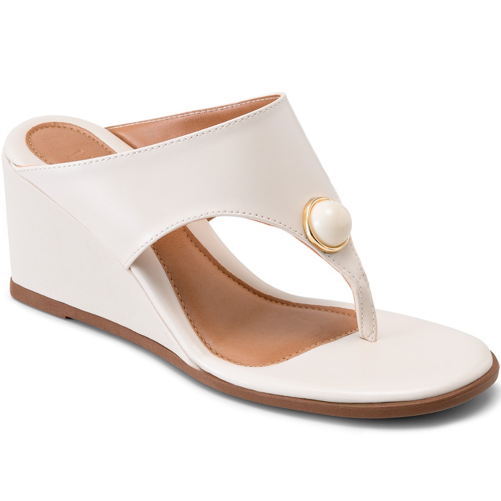 Sandália Feminina Lumiss Anabela De Dedo Confortável Enfeite Esfera Bico Redondo Off White em Oferta na Shopee