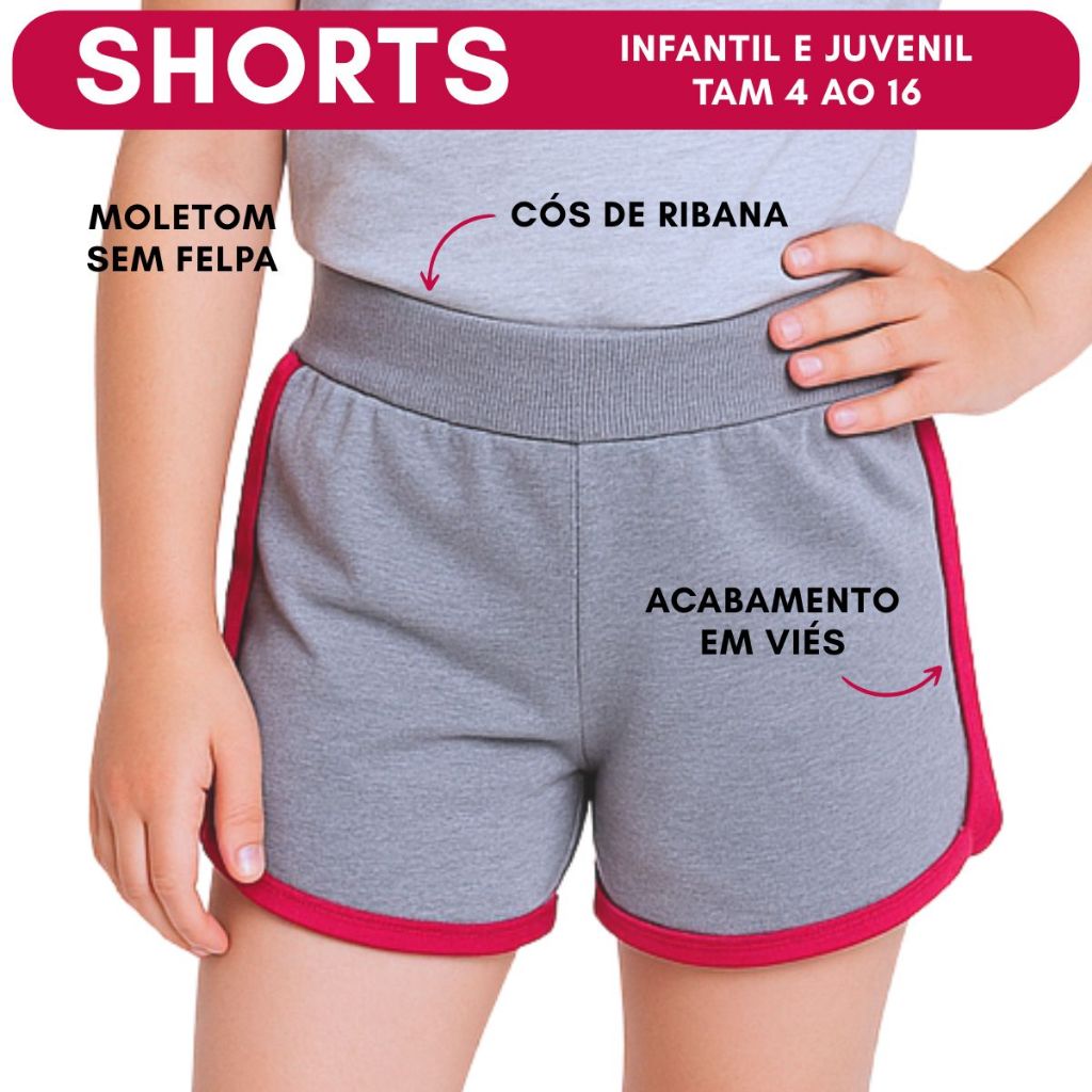 Shorts Menina Infantil Juvenil Moletom com Filete 3321-A