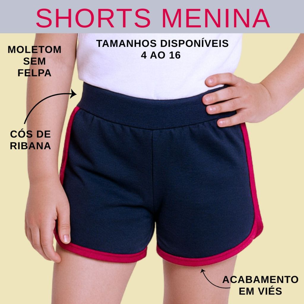 Shorts Moletom Menina Infantil Juvenil com Filete 3323-A