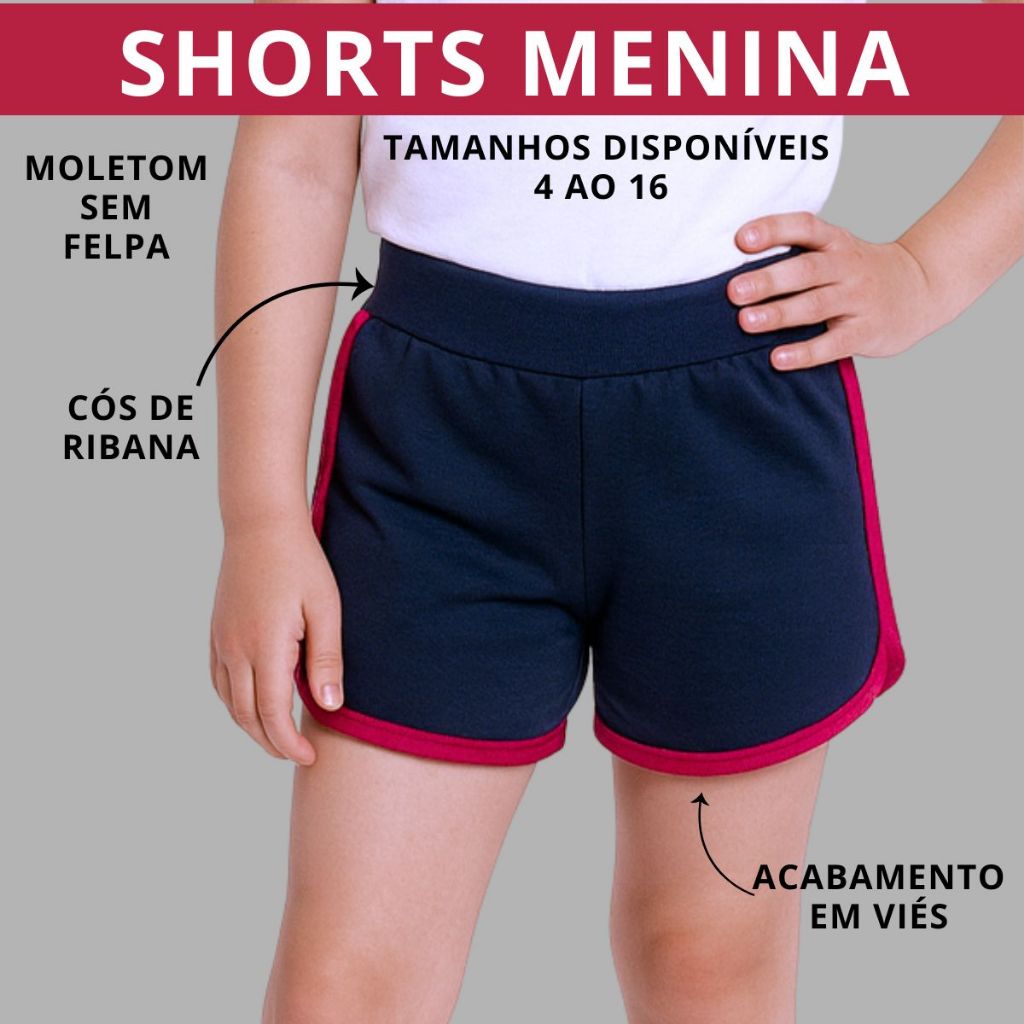 Shorts Bermuda Menina Infantil Juvenil com Filete Moletom 3323-A