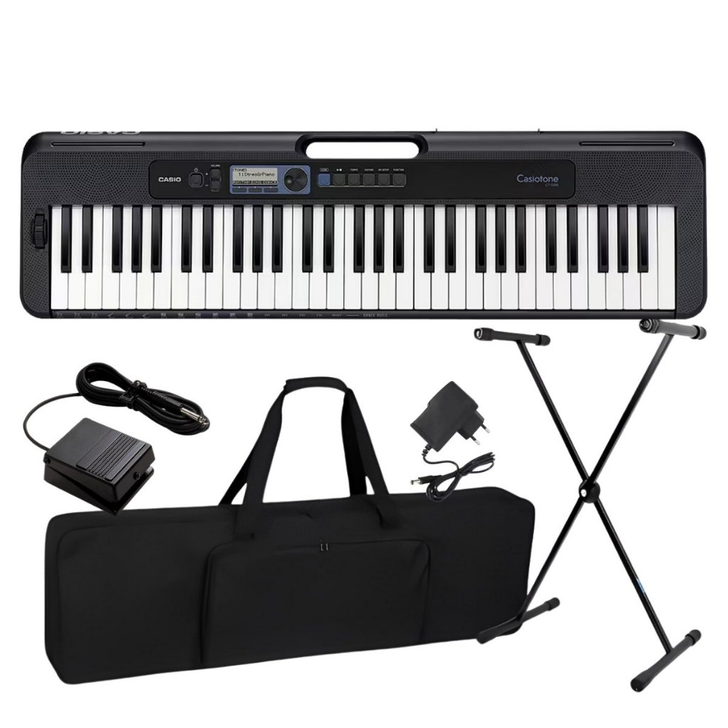 Kit Teclado Musical Casio CT-S300C2 Teclas Sensitivas + Capa Suporte Pedal em Oferta na Shopee