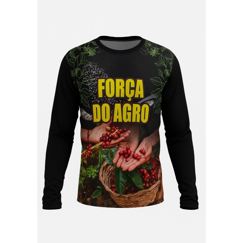 Camisa Camiseta FORÇA DO AGRO  Brasil Agropecuária Blusa Proteção UV Gola Redonda
