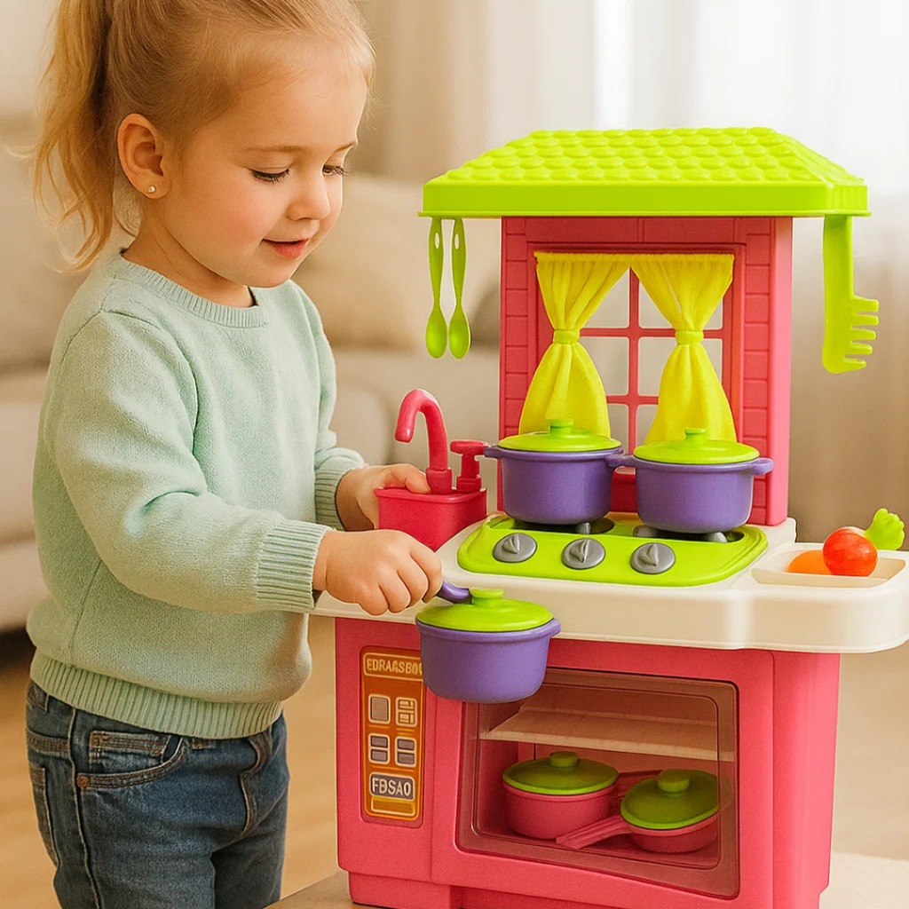 Kit Brinquedo Cozinha Infantil com Acessórios – Fogão, Pia, Forno, Panelinhas e Utensílios