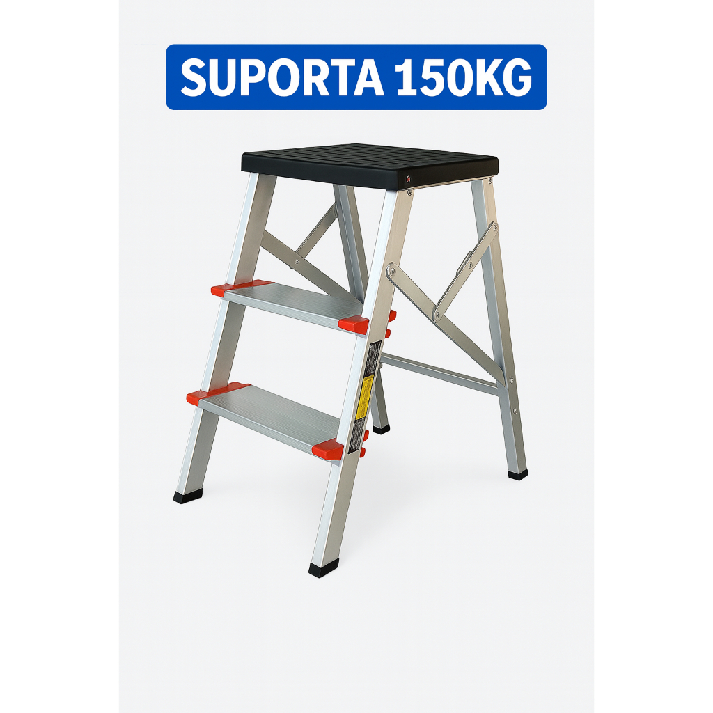 Escada Banqueta 3 Degraus P/ 150kg Dobrável Anti Derrapante Em Alumínio Resistente Trava Segurança em Oferta na Shopee