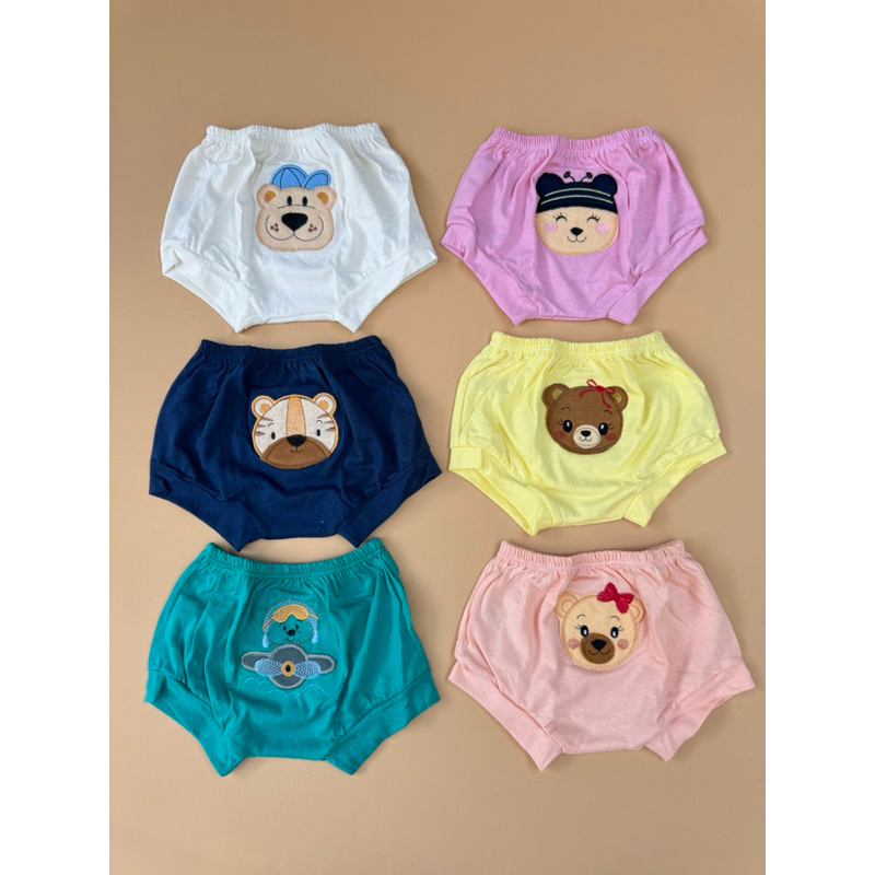 Kit 3 Tapa Fraldas/Short de Bebê Menino e Menina 100% Algodão Bordado em Oferta na Shopee