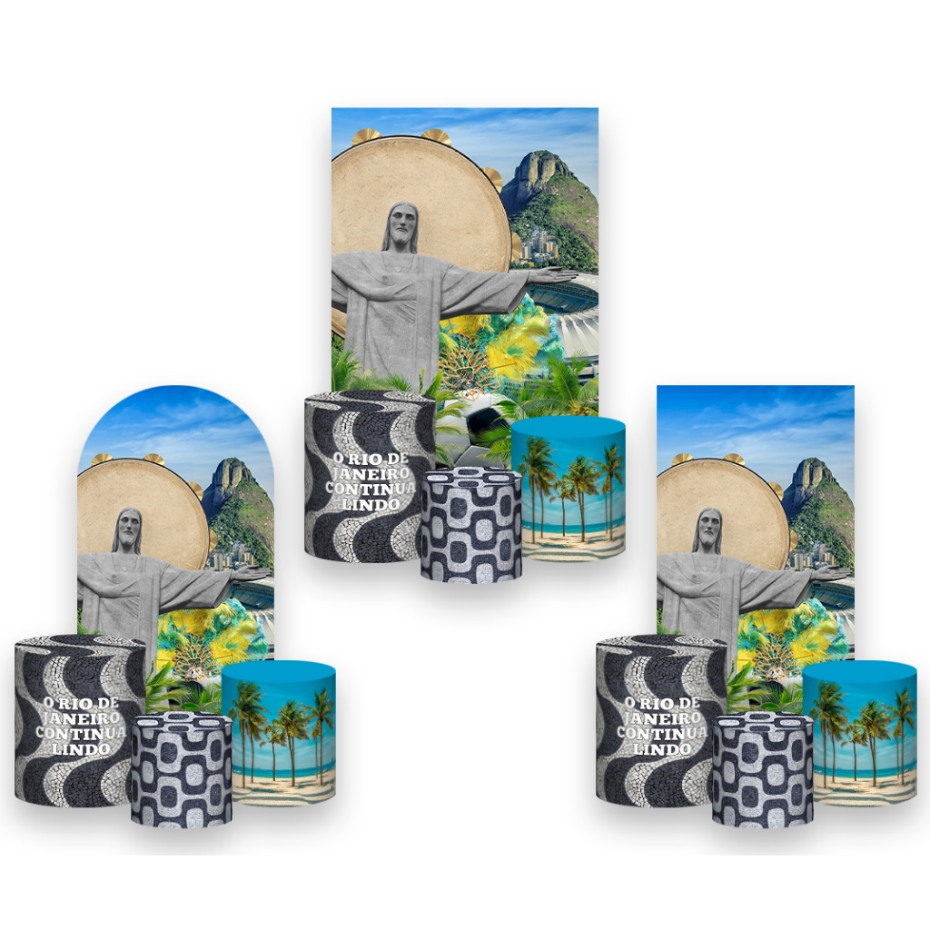 Painel De Festa Vertical + Trio De Capa Cilindro - Rio de Janeiro Cristo Redentor 004