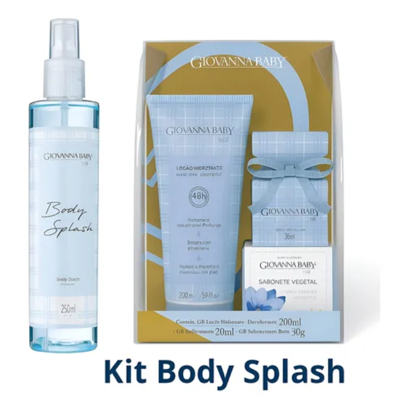Kit Giovanna Baby BLUE - Body Splash 260mL + Kit Deo Colonia 20mL, Loção Hid 200mL e Sabonete 90g