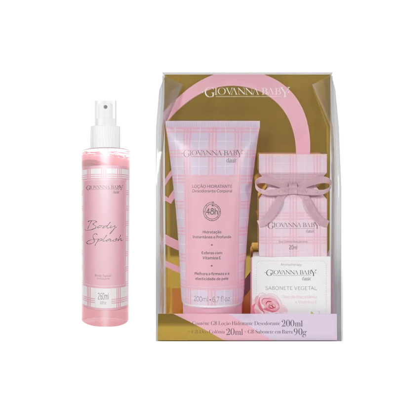 Kit Giovanna Baby CLASSIC - Body Splash 260mL + Kit Deo Colonia 20mL, Loção Hid 200mL e Sabonete 90g