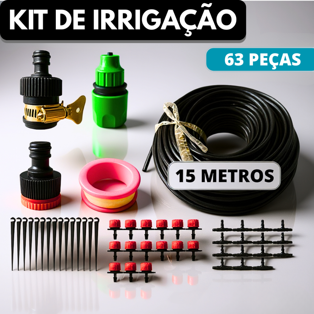 Kit de Irrigação 15m Irrigador para Jardim Completo 63 Peças Plantas Horta Dispositivo de Gotejamento