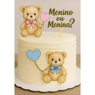 TOPO DE BOLO CHÁ REVELAÇÃO URSINHOS em Oferta na Shopee