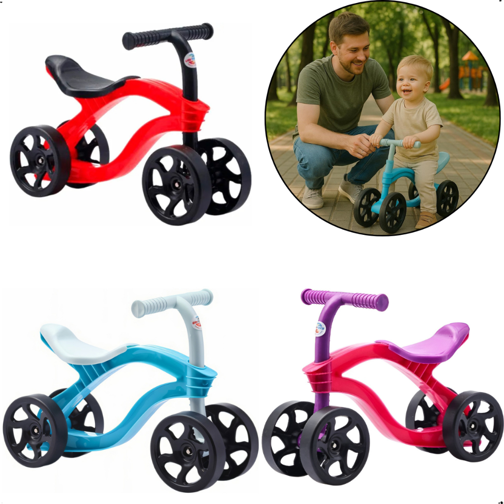 Bicicleta de Equilíbrio Infantil Futurista 4 Rodas Sem Pedal Andador Desenvolvimento Bebê Crianças