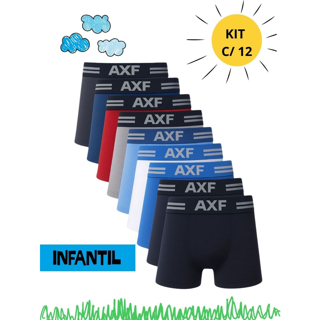 Kit 12 Cuecas Boxer Infantil Microfibra Premium | Lisas e Estampadas em Oferta na Shopee