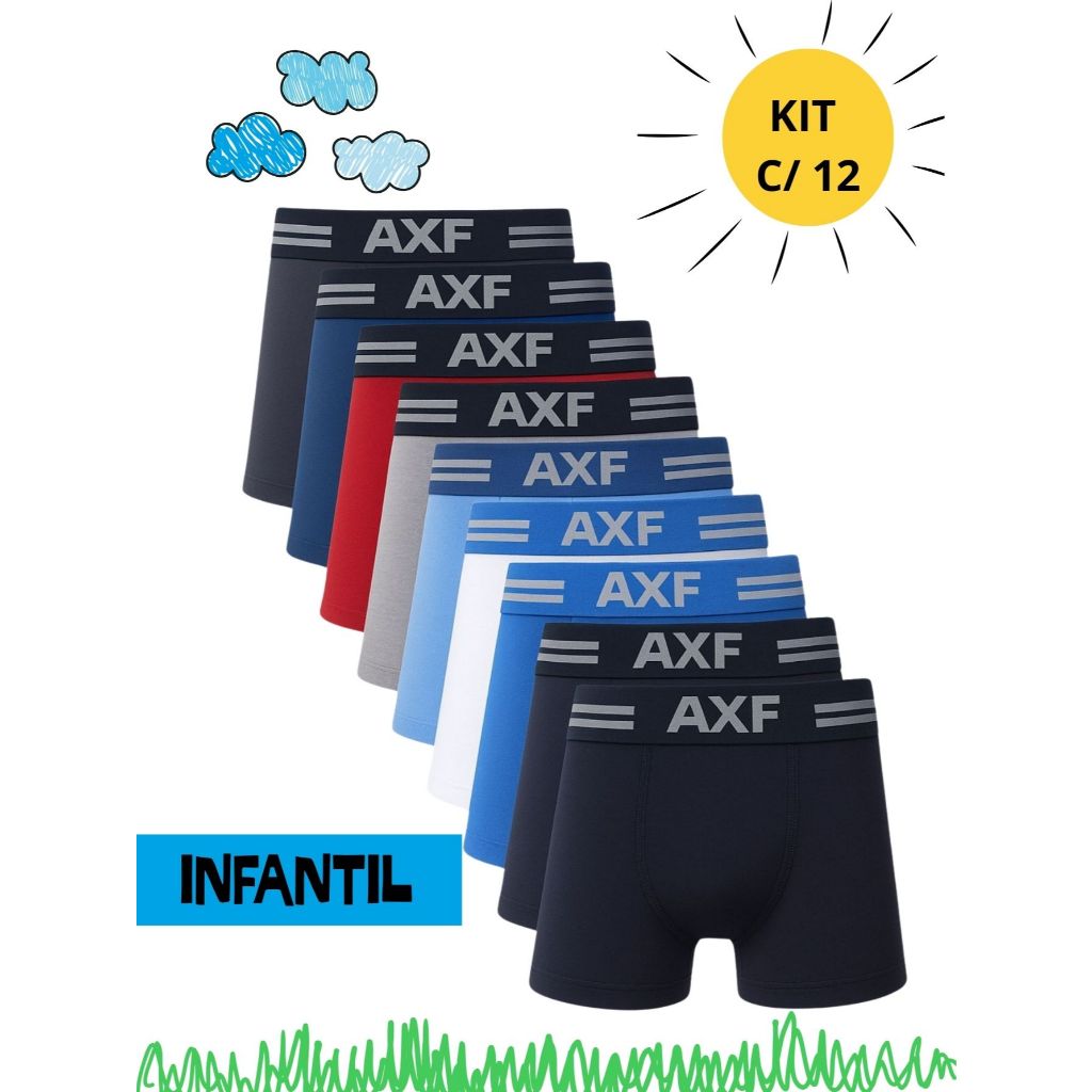Kit 12 Cuecas Infantis Boxer Microfibra | Lisas e Estampadas | Sem Costura Incômoda e com Caimento Perfeito em Oferta na Shopee