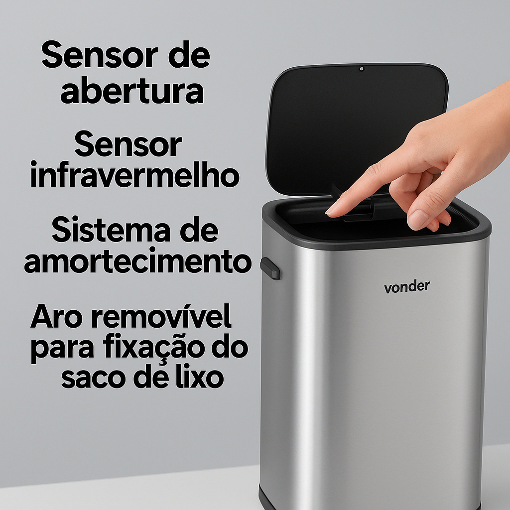 Lixeira Automática Inox 55 Litros Vonder Com Sensor de Movimento
