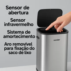 Lixeira Automática Inox 55 Litros Vonder Com Sensor de Movimento