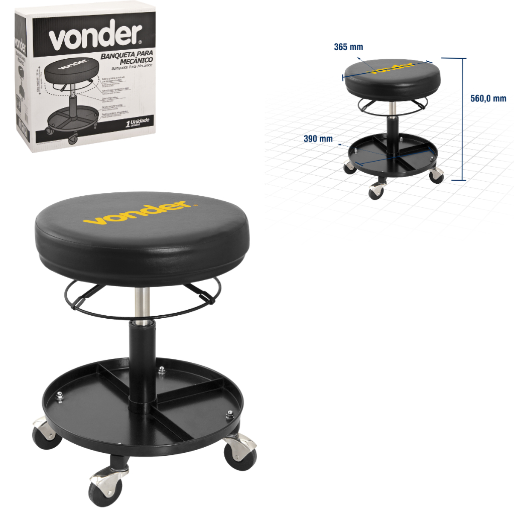 Banqueta Mecânico Industrial Giratória Com Rodas Vonder