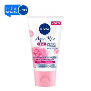 NIVEA Aqua Rose 3 em 1 150ml - Sabonete, Esfoliante e Máscara Facial
