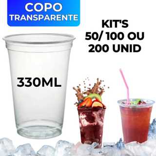 Copo Descartável 330ml PP Transparente Liso  Chopp Açaí Sorvete Suco Com 50/ 100 ou 200 Unid em Oferta na Shopee