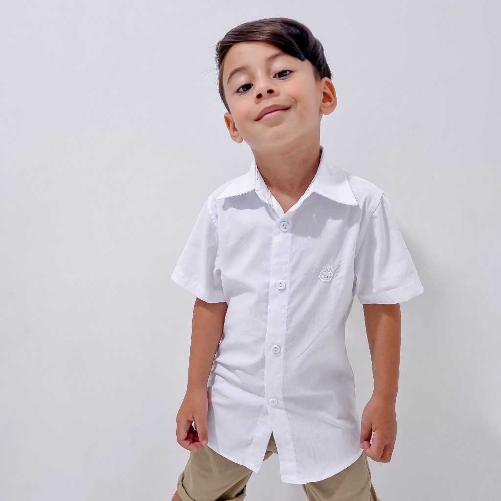 Camisa Social Básica Manga Curta Infantil Juvenil em Oferta na Shopee