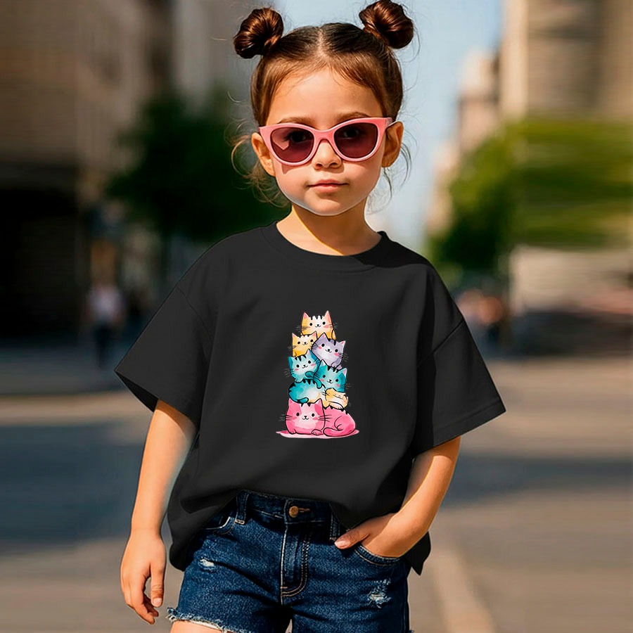 Camiseta Tshirt Infantil Criança Juvenil Bebê Unissex Algodão100% Passeio Casual Gatos Coloridos