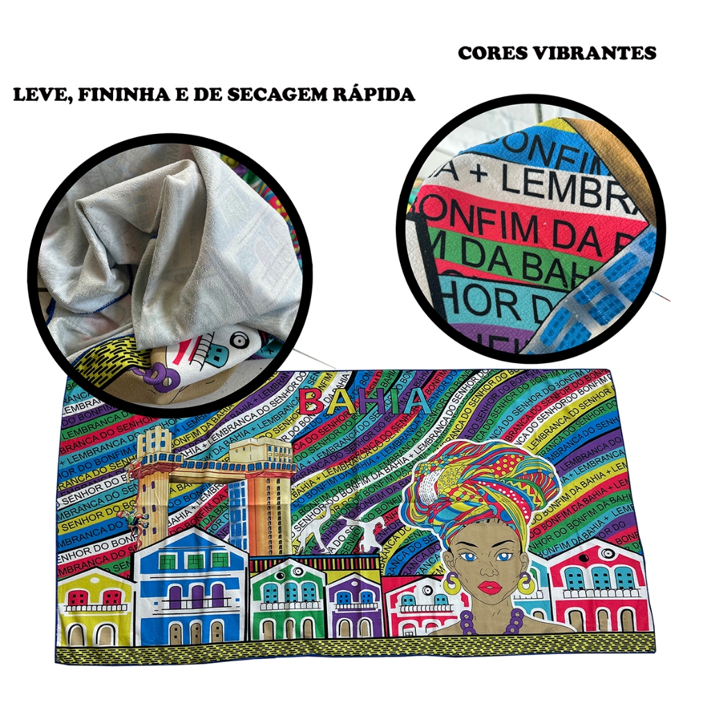 Toalha Canga Praia Bahia Elevador Lacerda Lembrança Senhor do Bonfim Cores Vibrantes Seca Rápido Boa