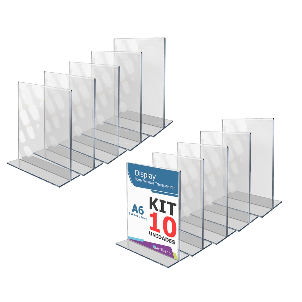 Display Acrilico A6 Kit 10pç 10x15 A6 T Invertido Folheto
