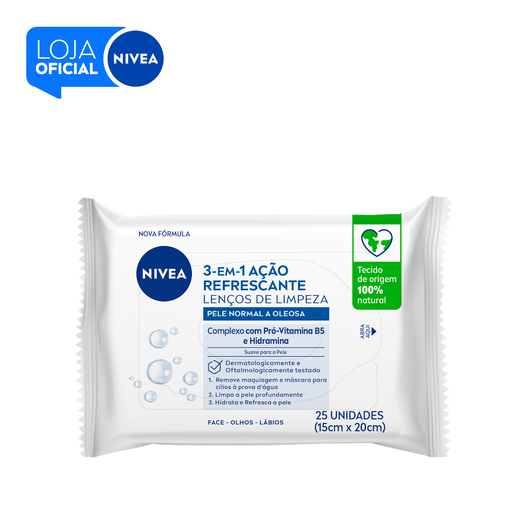 NIVEA Lenços de Limpeza Facial Ação Refrescante 3 em 1 25 un BBB 26 em Oferta na Shopee