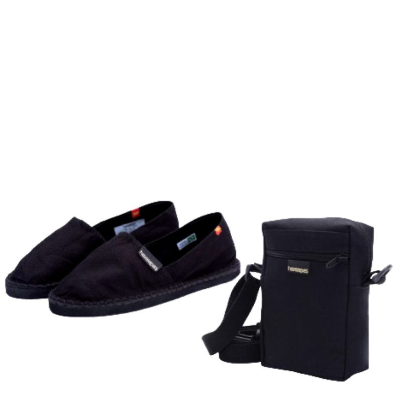 Kit sapatilha alpargatas + bolsinha transversal com regulagem e bolso frontal com ziper unissex
