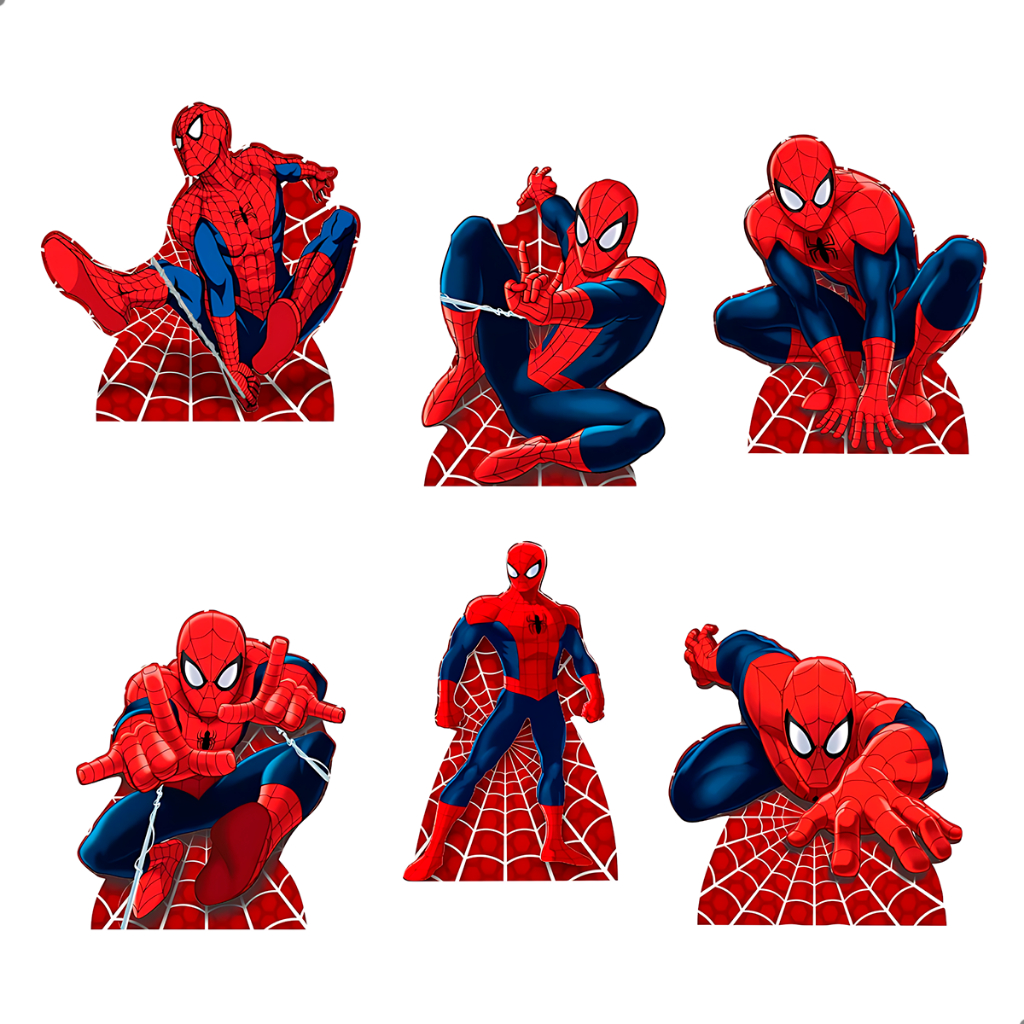 Totem Homem Aranha MDF 17cm Kit com 6 Peças Decoração Mesa Festa Infantil Temática Super Herói