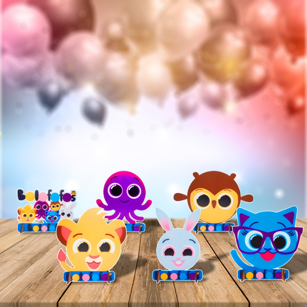 Kit com 6 Totens de Mesa em MDF Adesivado Tema Bolofofo para Decoração de Festa Infantil e Aniversário em Oferta na Shopee
