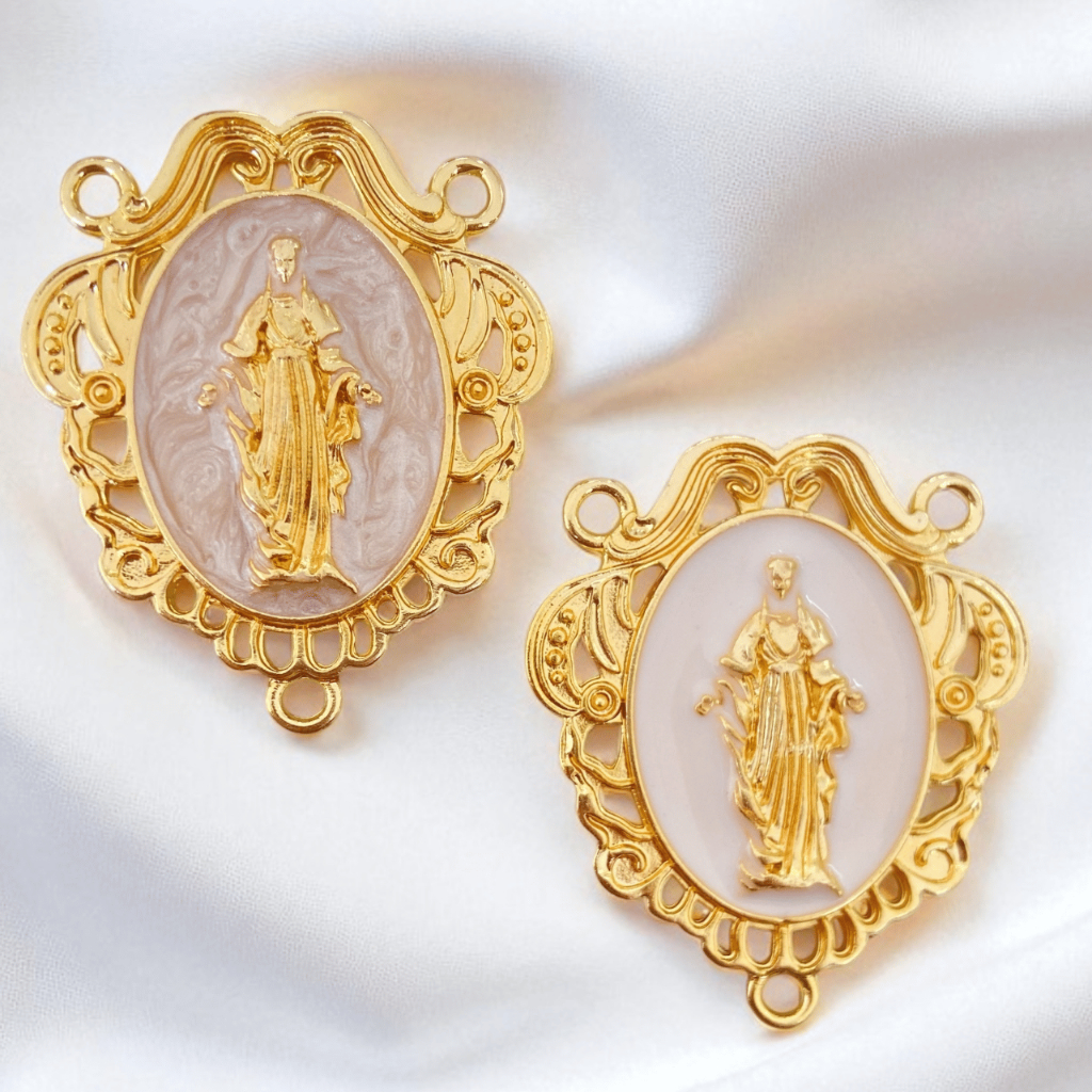 Entremeio Nossa Senhora das Graças Para Fazer Terço Dourado Cataforético Colar Artesanato Religioso