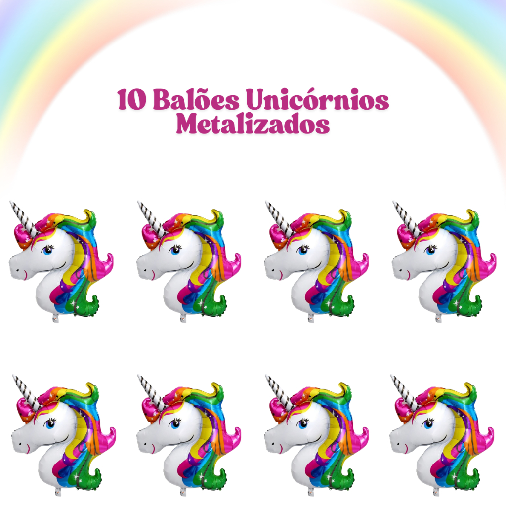 10 Balões Metalizados de Unicórnio Colorido Festas Decoração Aniversário Envio Rápido Top em Oferta na Shopee