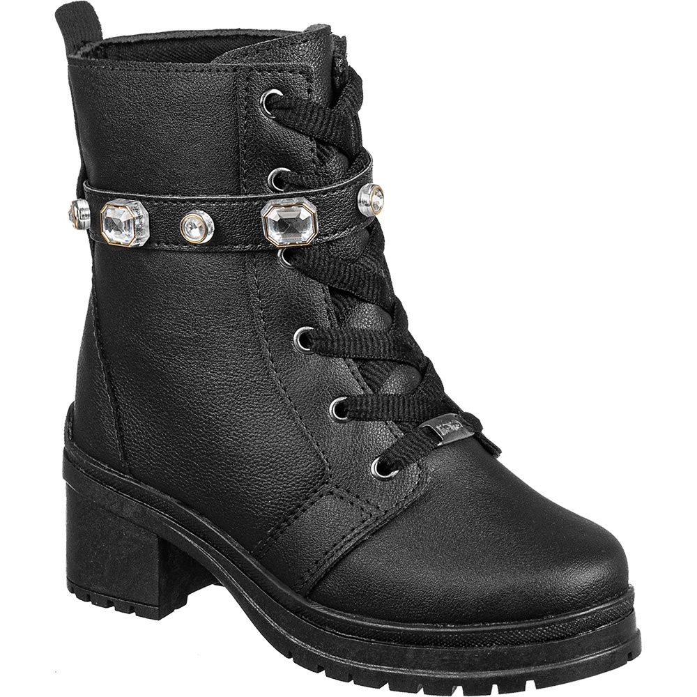 Bota Montaria GiGiL Teen Infantil Coturno Salto Menina Cano Curto Tira Strass Moda Confortável em Oferta na Shopee