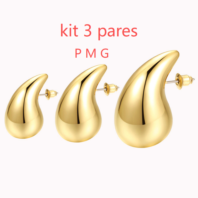 kit 3 pares brincos de gota d'água dourados E prata Folheados em Oferta na Shopee