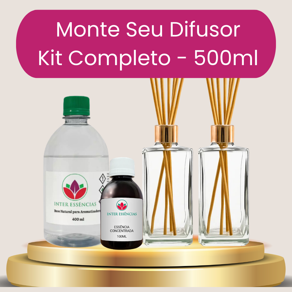Kit Aromatizador de Ambiente - Vidro + Essencia + Base - Faça você mesmo - Chá Branco