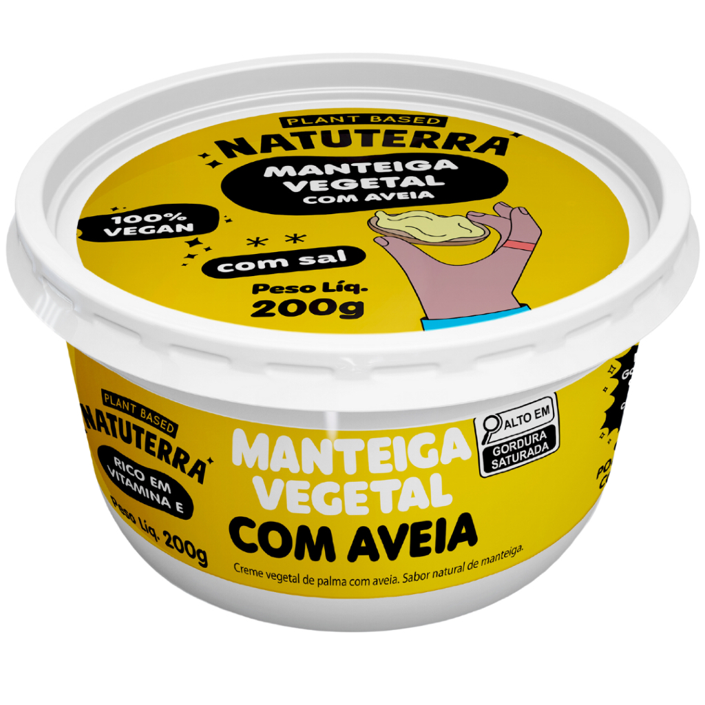 Manteiga Vegana de Aveia Natuterra 200g. Sem lactose, livre de nuts, plant-based e cremosa,