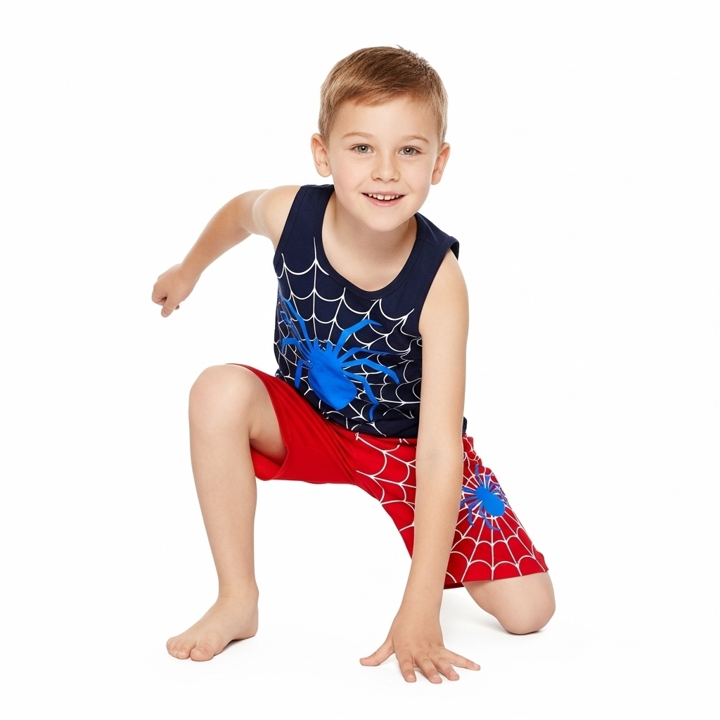 Conjunto infantil aranha Marinho Camisa regata e short 100% algodão