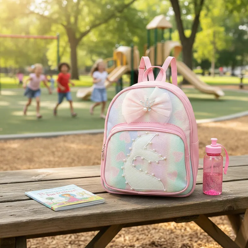 Mochila Infantil  para creche  Menina De laço couro sintético