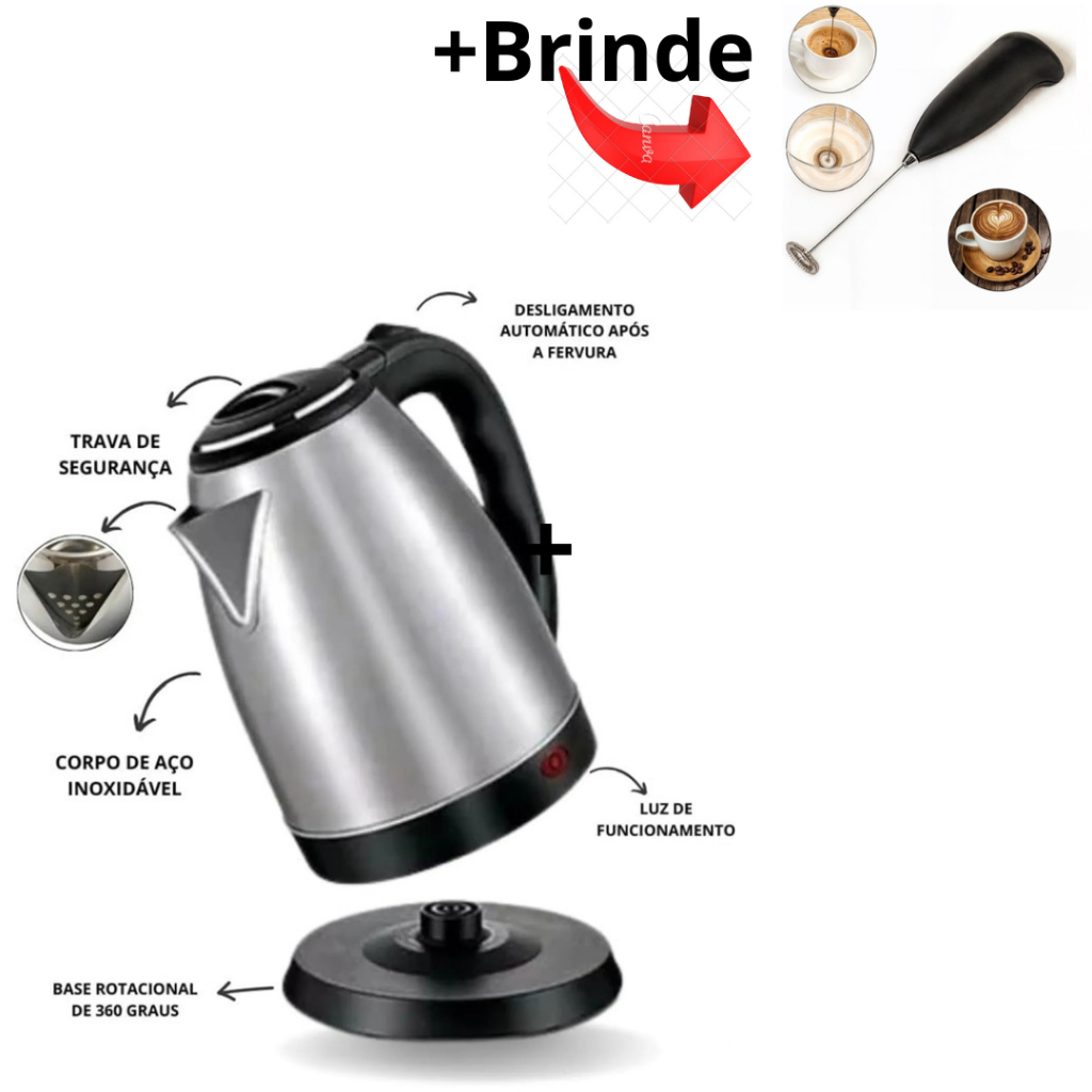 ☕ Chaleira Elétrica Inox 127V 1,8L – Ideal para Café, Chá e Receitas , Desligamento Automático