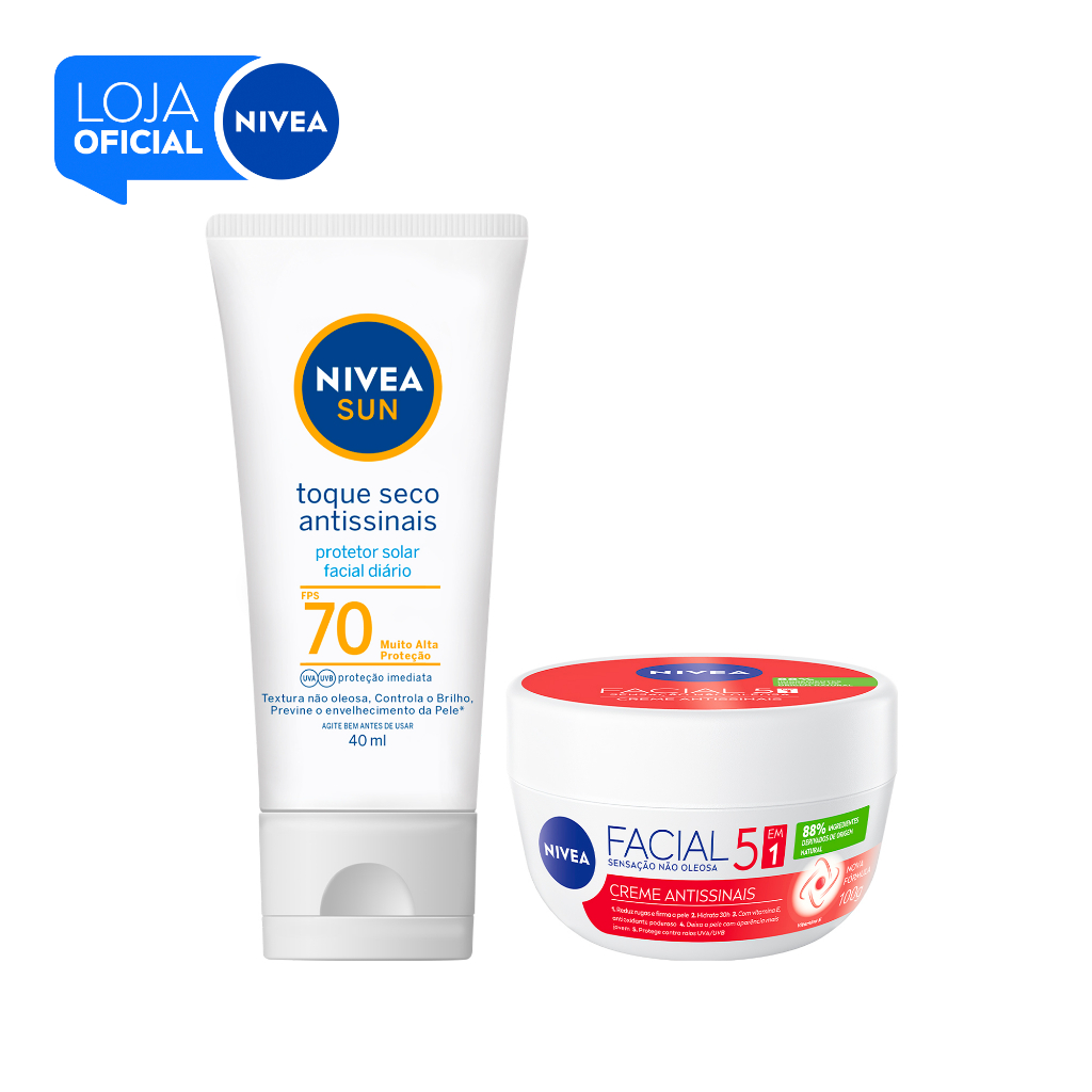 KIT NIVEA Creme Facial Antissinais 100g + Protetor Solar Facial Toque Seco Antissinais FPS...