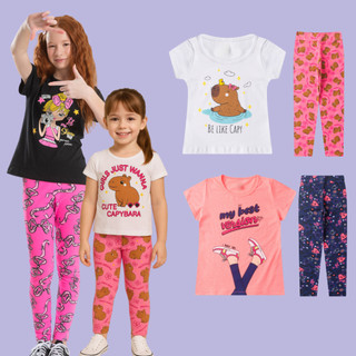 Kit 4 Peças Conjunto Infantil Menina Calça Legging e Blusa Camiseta Feminino Bebe Atacado 16 anos