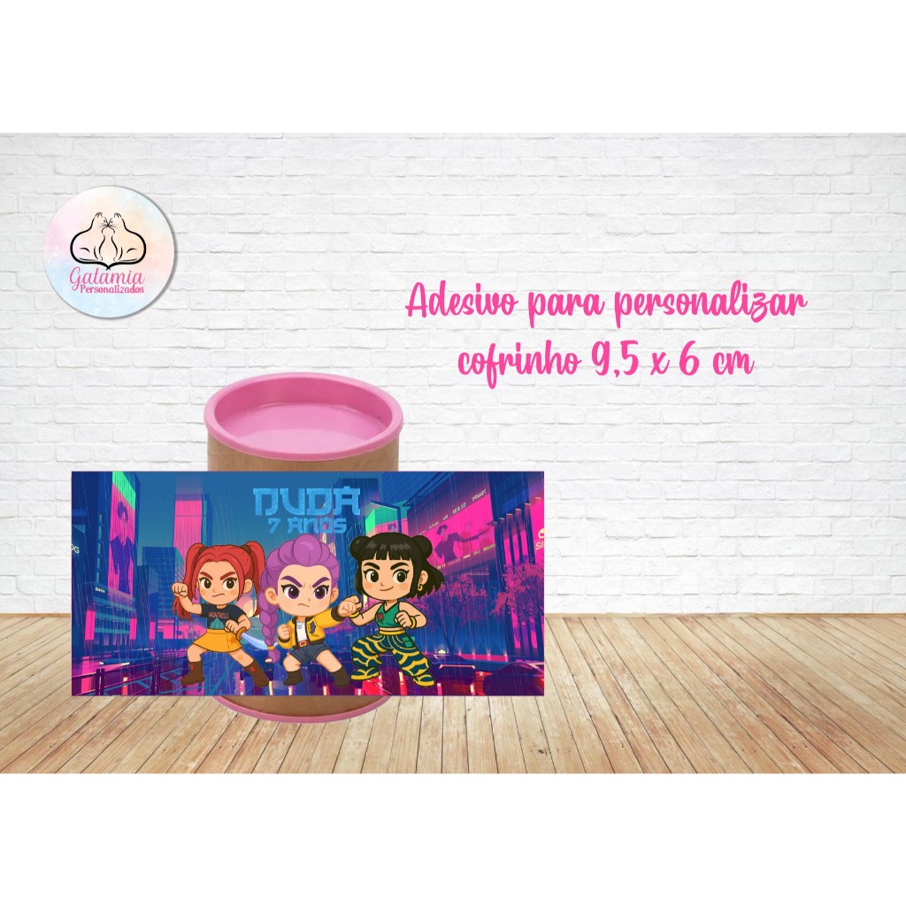 Rótulo Adesivo para personalizar cofrinho GUERREIRAS DO K-POP CUTE 6x9,5cm