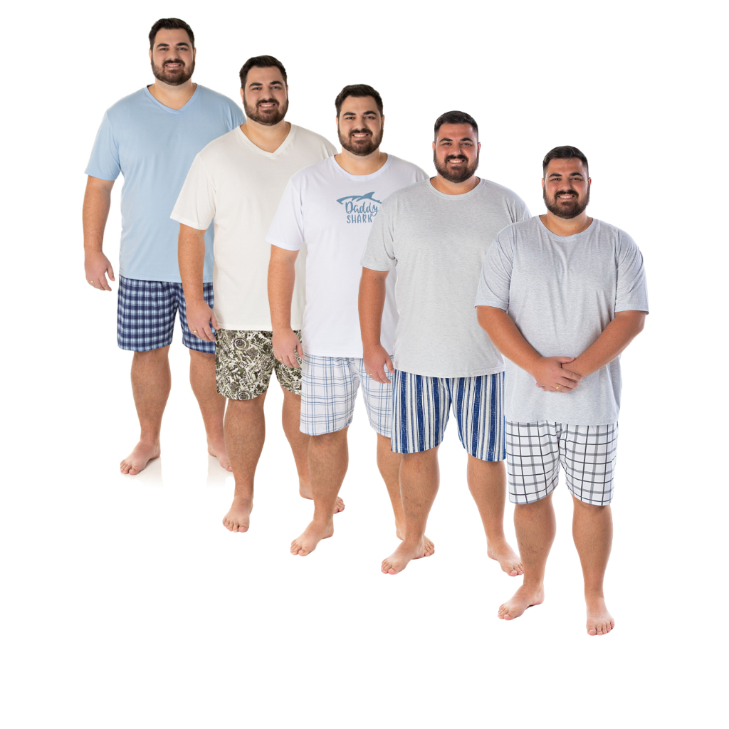 Pijama Curto Masculino Adulto Plus Size (P ao G3) 100% Algodão