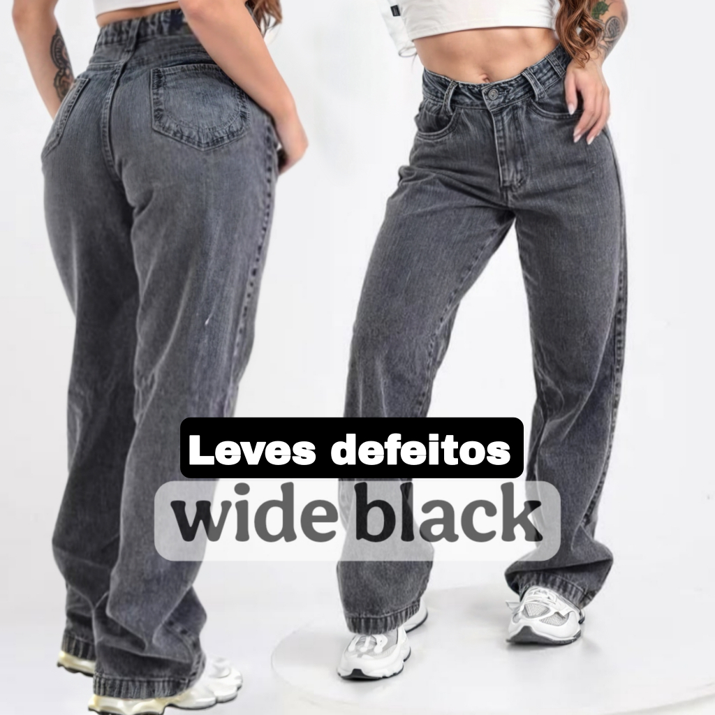 Calça Jeans Feminina Wide Leg LEVES DEFEITOS Alto Padrão Lançamento