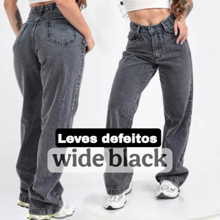 Calça Jeans Feminina Wide Leg LEVES DEFEITOS Alto Padrão Lançamento em Oferta na Shopee