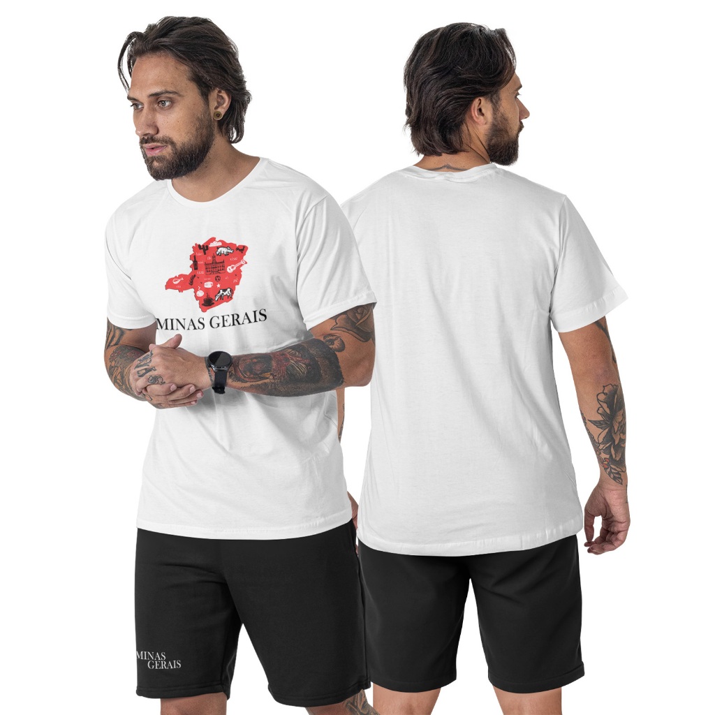 Kit Camiseta + Bermuda Minas Gerais Conjunto Masculino 100% Algodão Conjunto Estiloso com Bolso