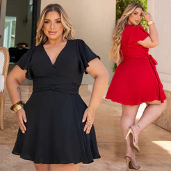 Vestido Plus Size Envelope Solto Rodadinho Manga Curta Fresquinho